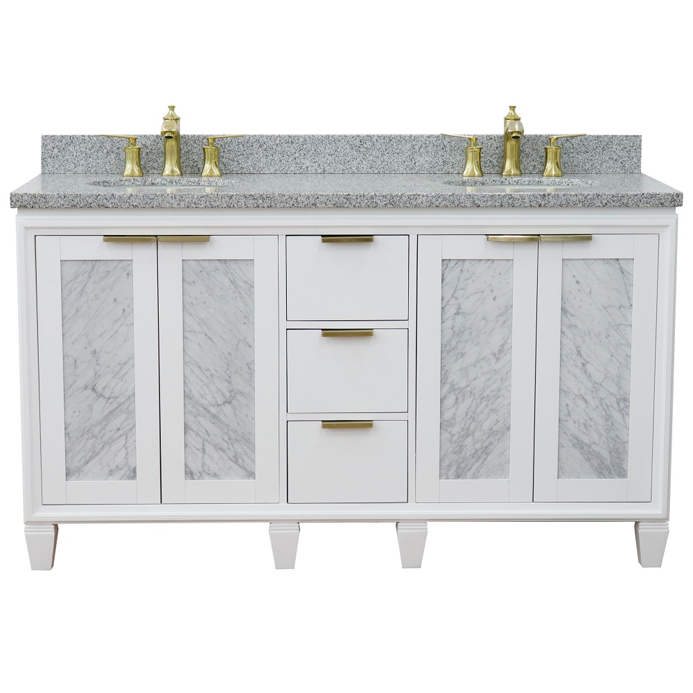 61 Double Bathroom Vanity In White Finish With Countertop And Sink Options 4684